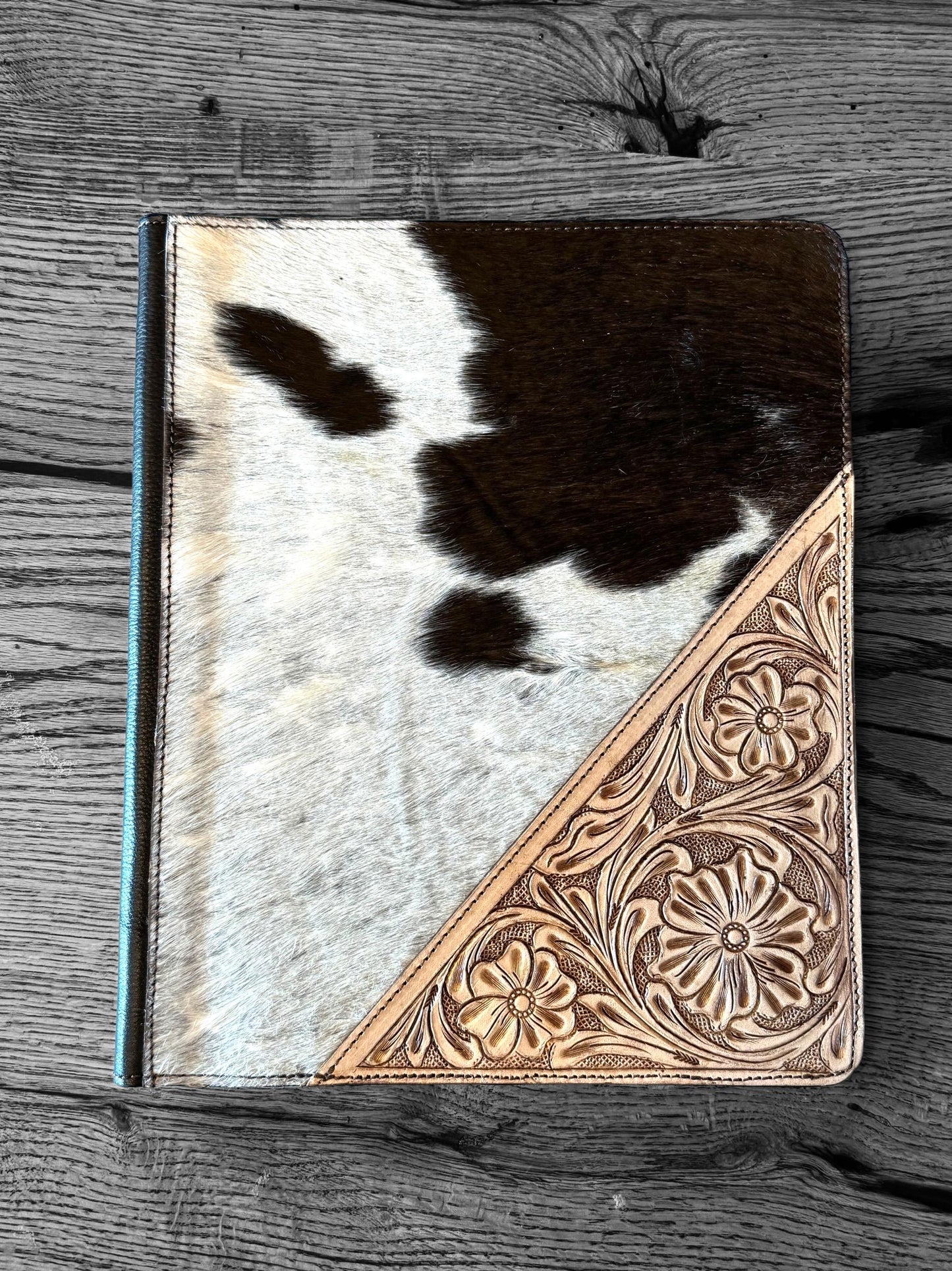 Business Autograph Headshot Folder Western Cowhide tooled leather by Double B Wild Rags