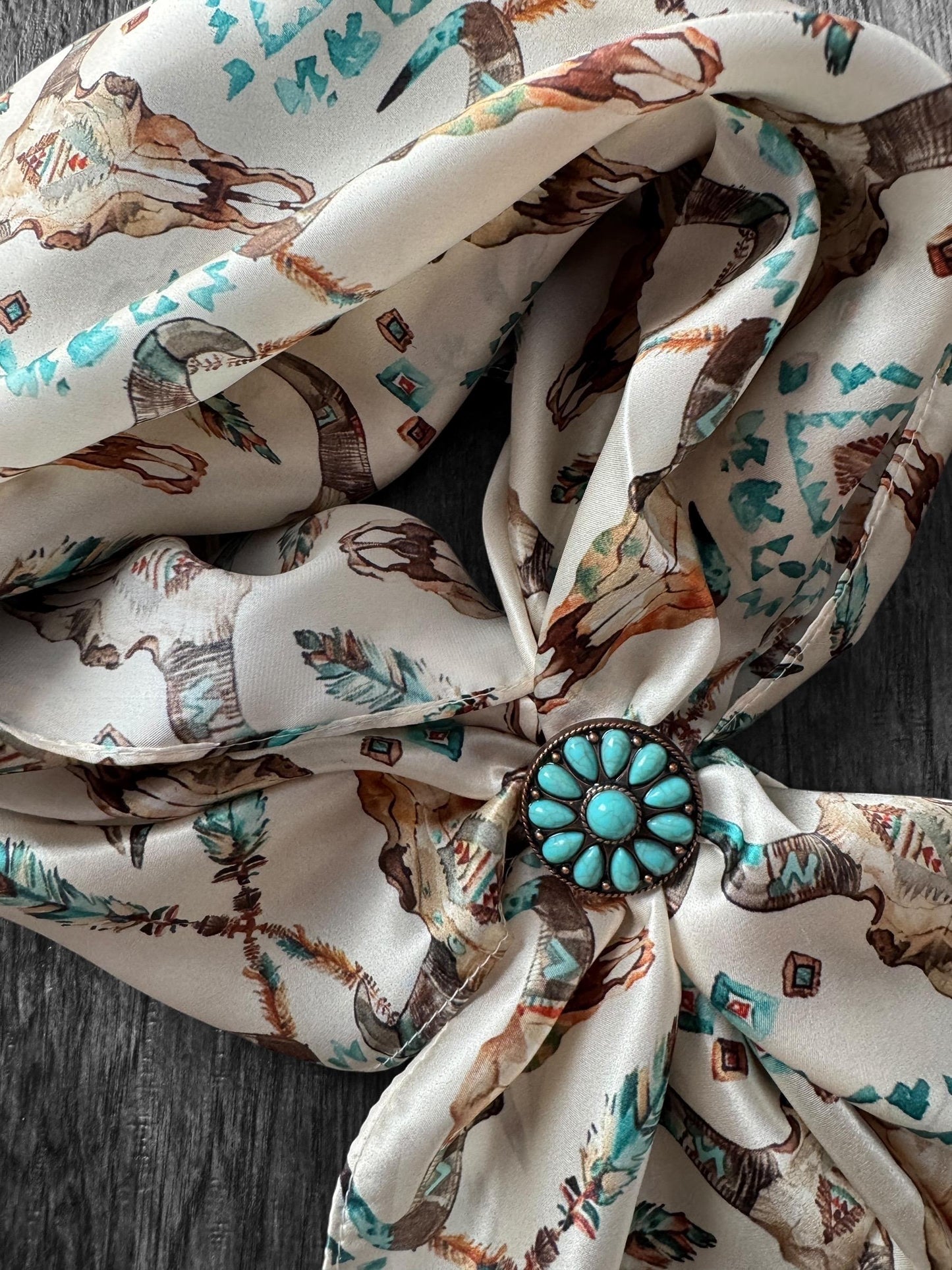 100% Silk Wild Rag Cow skulls on ivory by Double B Wild Rags Silk western scarf