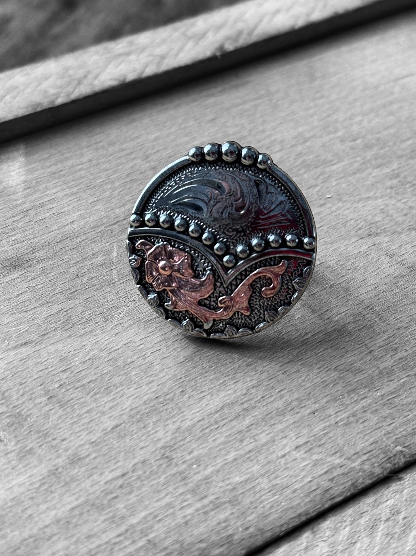 Wild Rag Scarf Slide Keeper Brooch by Double B Wild Rags Rose Gold and Antique Silver Details