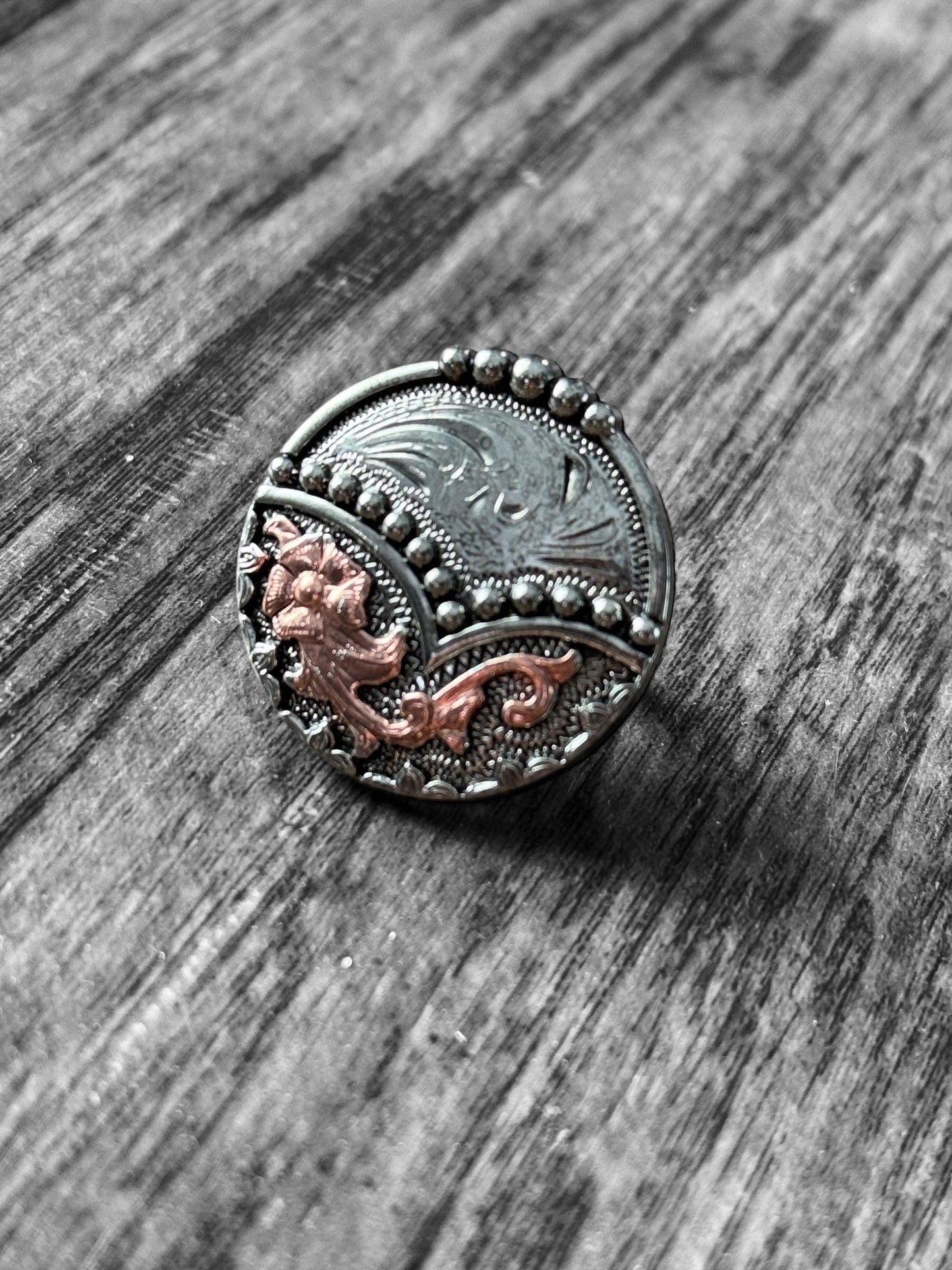 Wild Rag Scarf Slide Keeper Brooch by Double B Wild Rags Rose Gold and Antique Silver Details