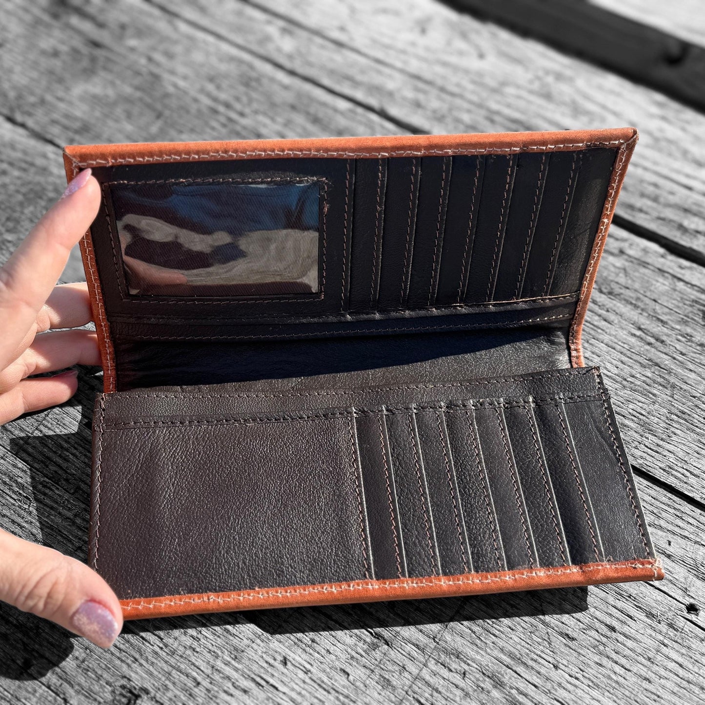 Men’s Western bi-fold Cowboy wallet tooled floral and seed bead details by Double B Wild Rags