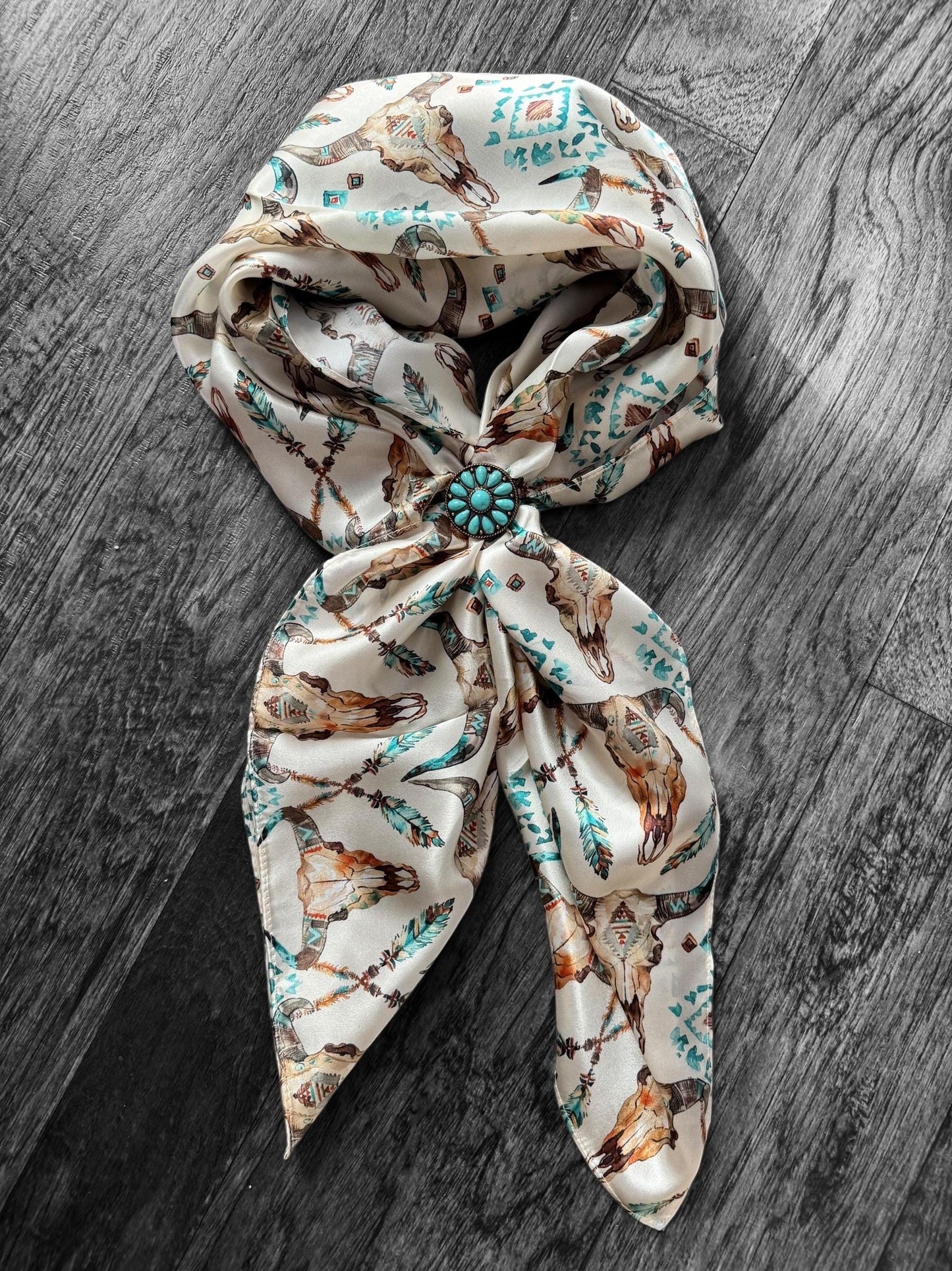 100% Silk Wild Rag Cow skulls on ivory by Double B Wild Rags Silk western scarf
