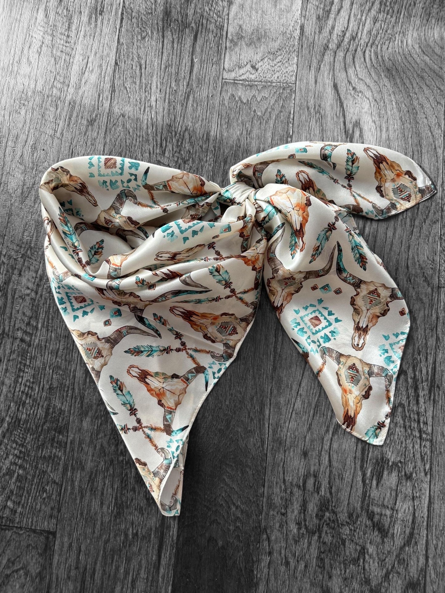 100% Silk Wild Rag Cow skulls on ivory by Double B Wild Rags Silk western scarf