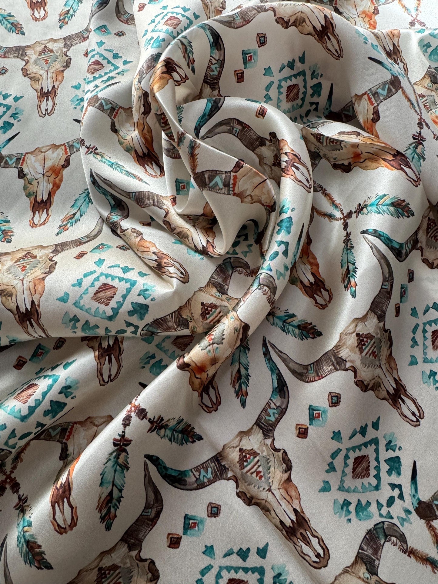 100% Silk Wild Rag Cow skulls on ivory by Double B Wild Rags Silk western scarf