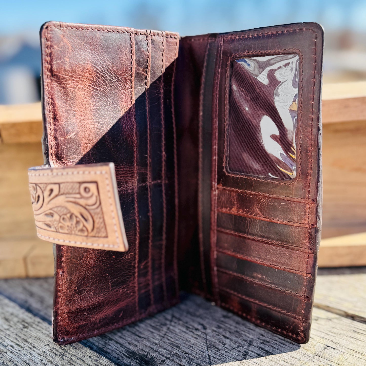 Genuine Western Cowhide Leather Purse and Wallet with Ace Cards painted details and black fringe.