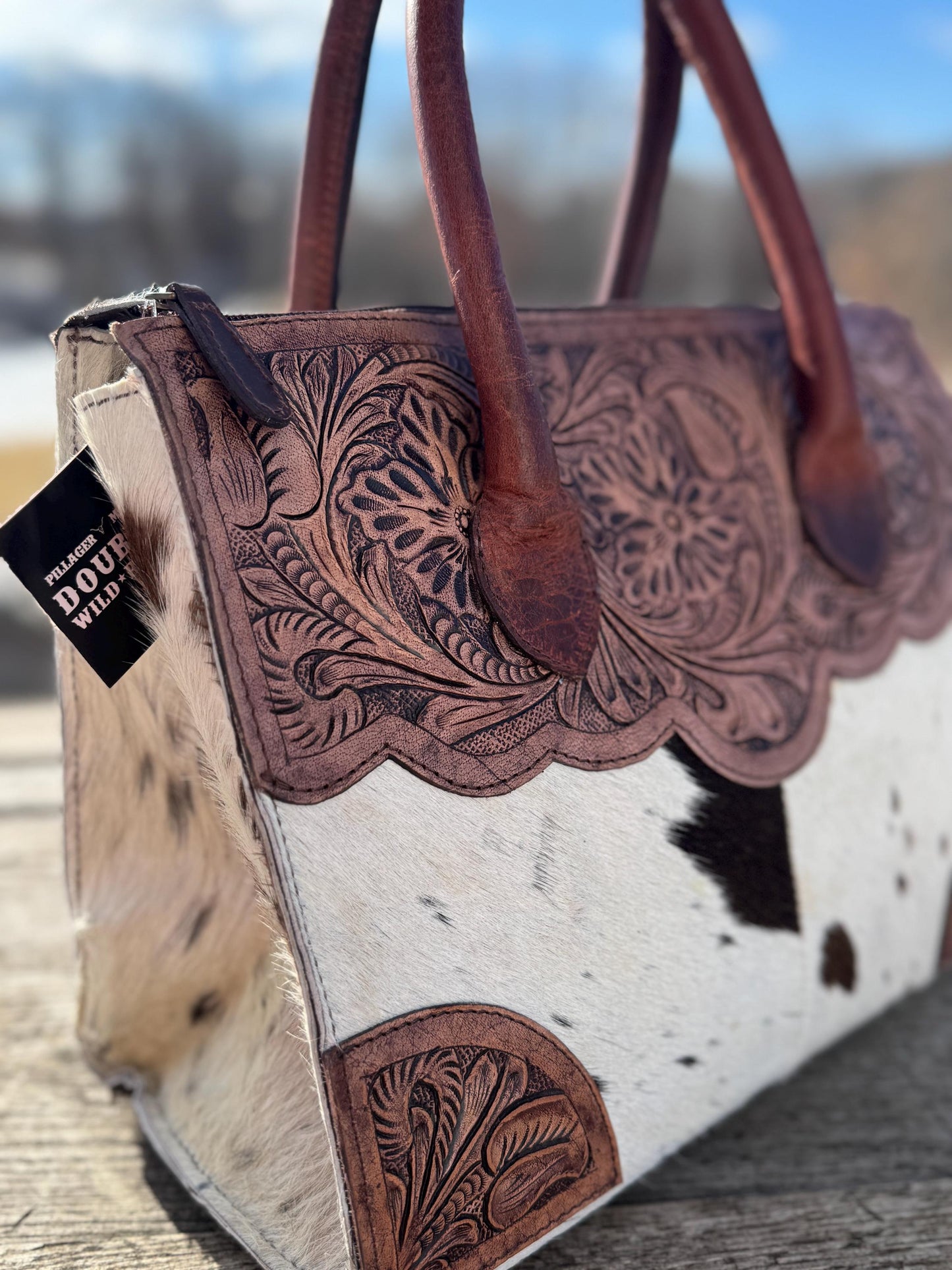 Genuine Western Cowhide Leather Purse Personal Item carry-on