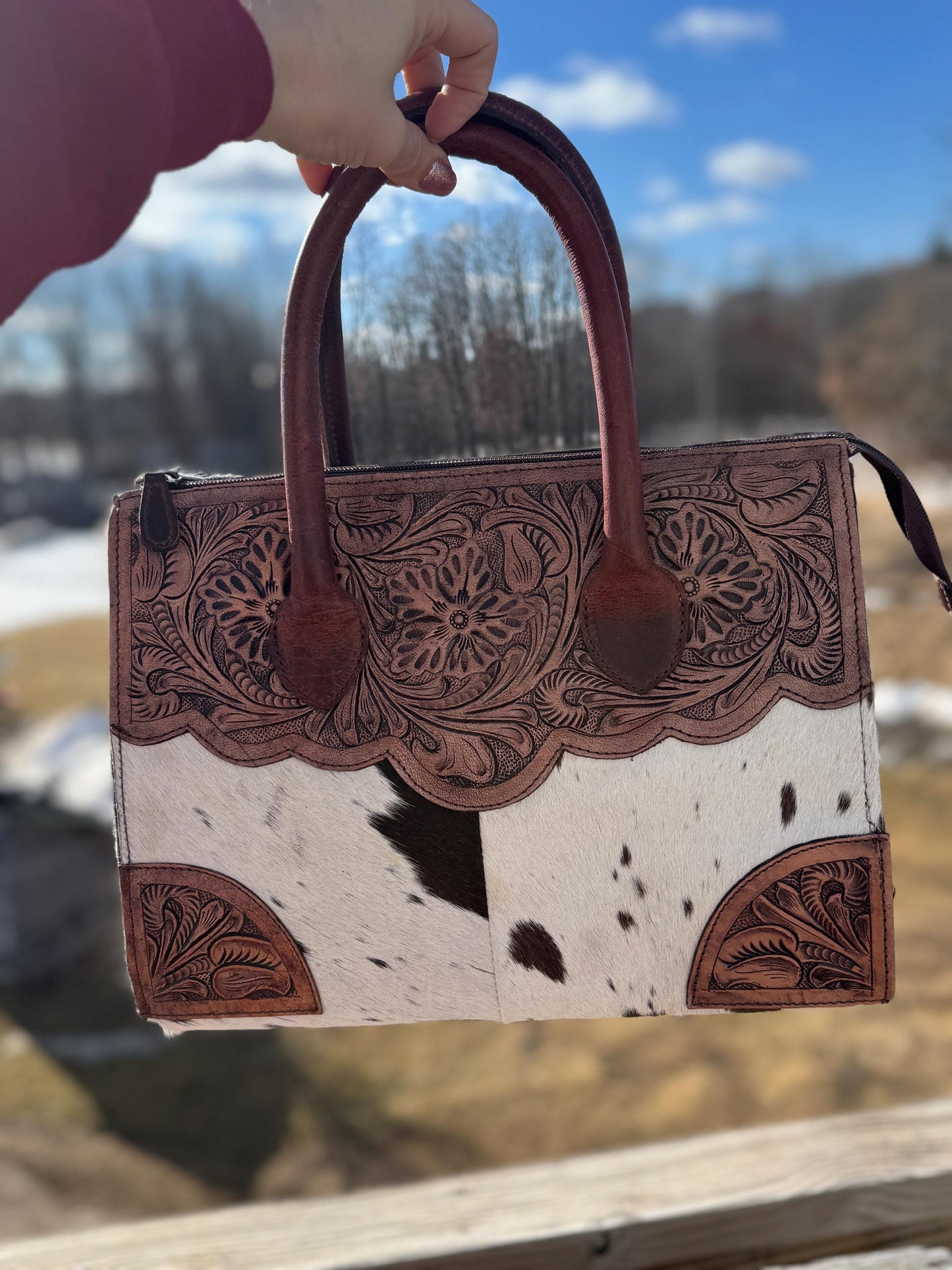 Genuine Western Cowhide Leather Purse Personal Item carry-on