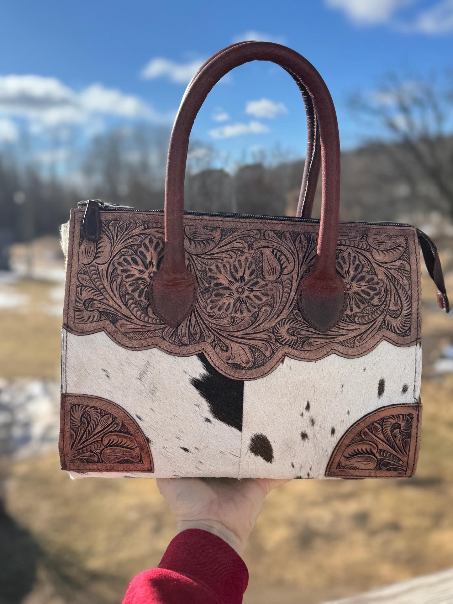 Genuine Western Cowhide Leather Purse Personal Item carry-on