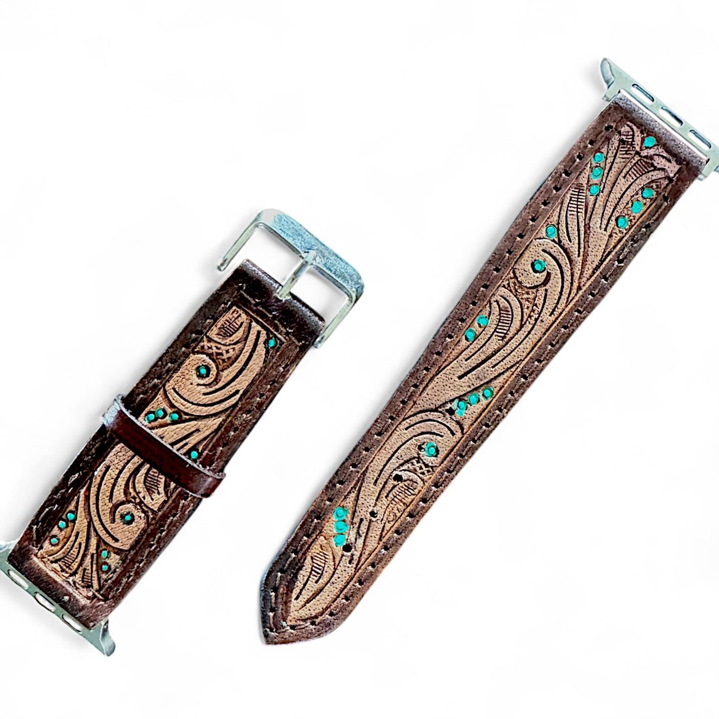 Western Tooled Leather Apple Watch Band by Double B Wild Rags Fits 42mm 44mm 45mm