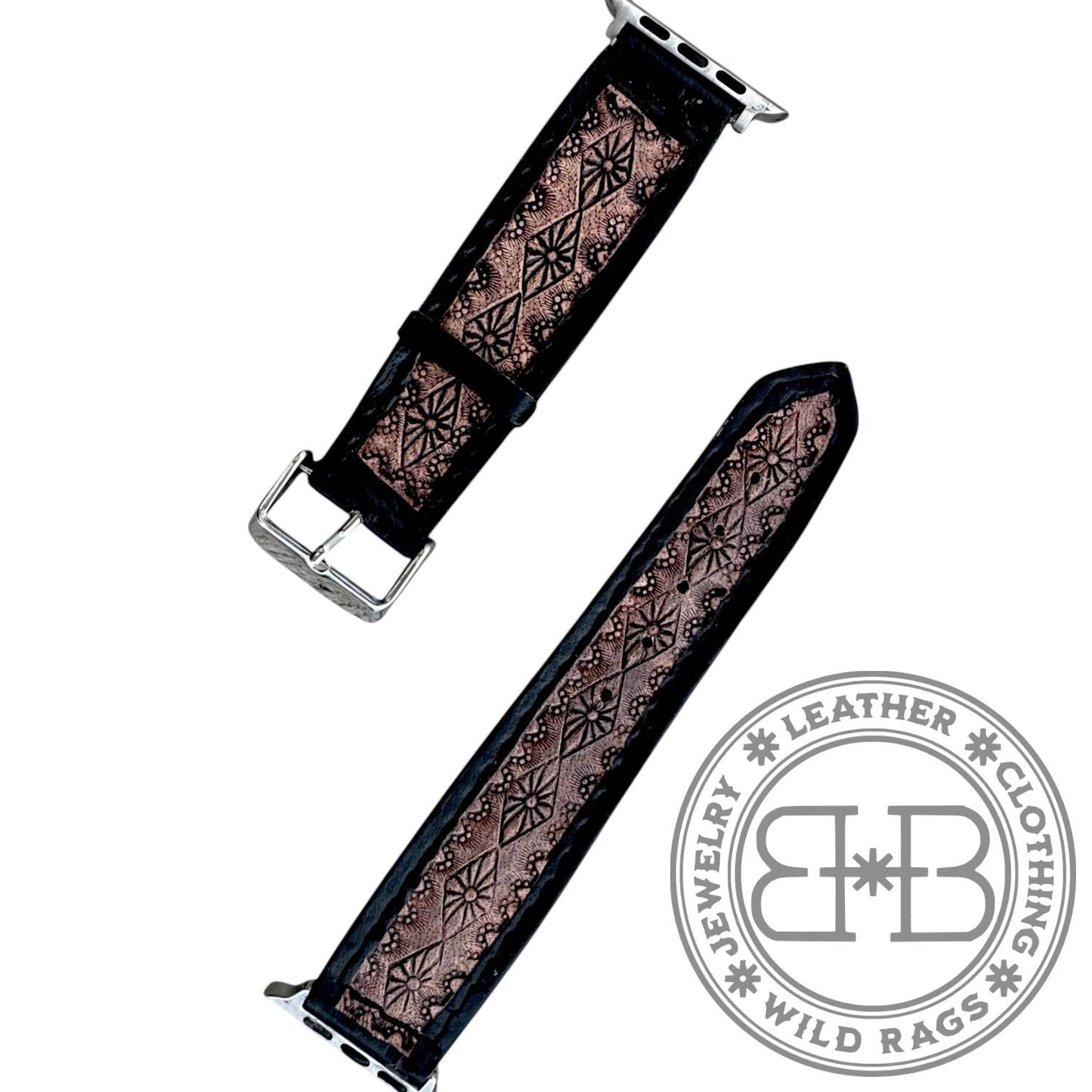 Western Tooled Leather Apple Watch Band by Double B Wild Rags Fits 42mm 44mm 45mm