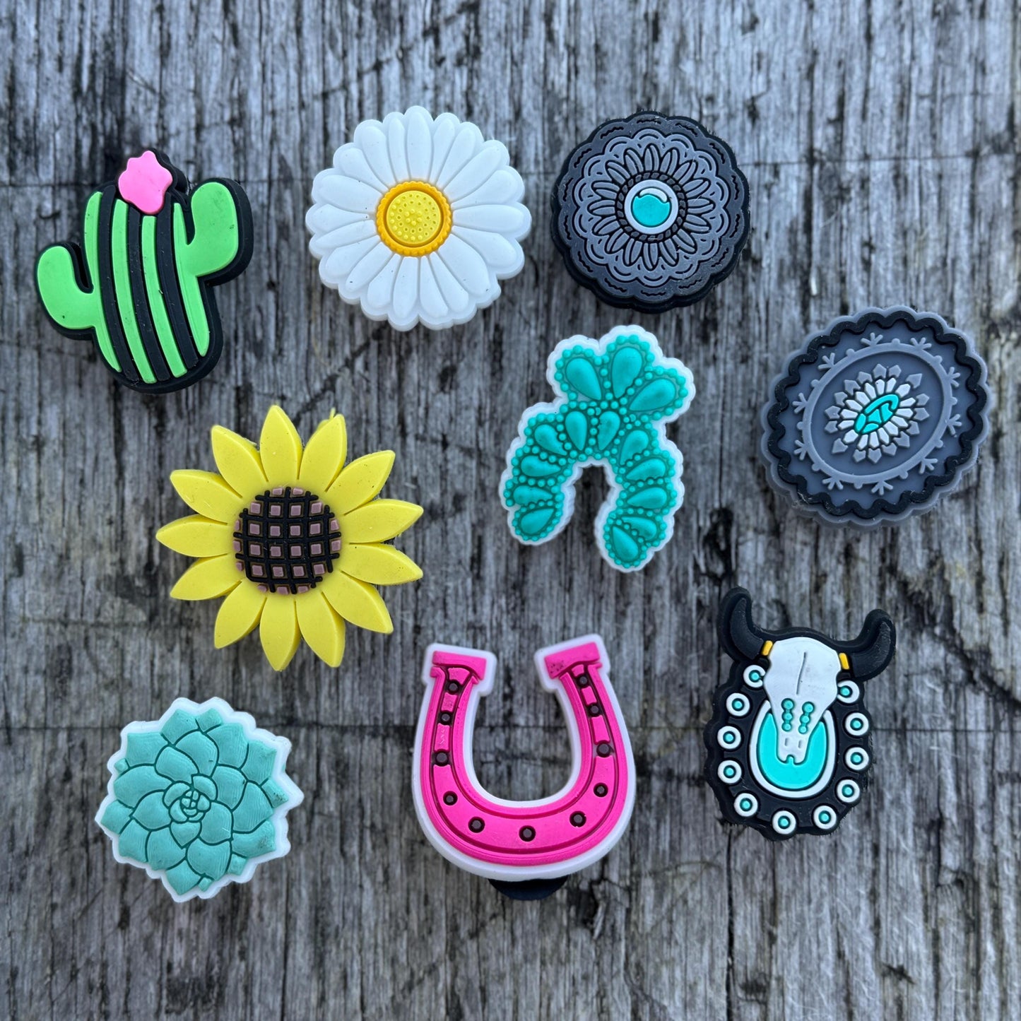 Western Cowboy Cowgirl Rodeo Shoe Clog Charms Turquoise Bulls Bronc sunflower Cactus
