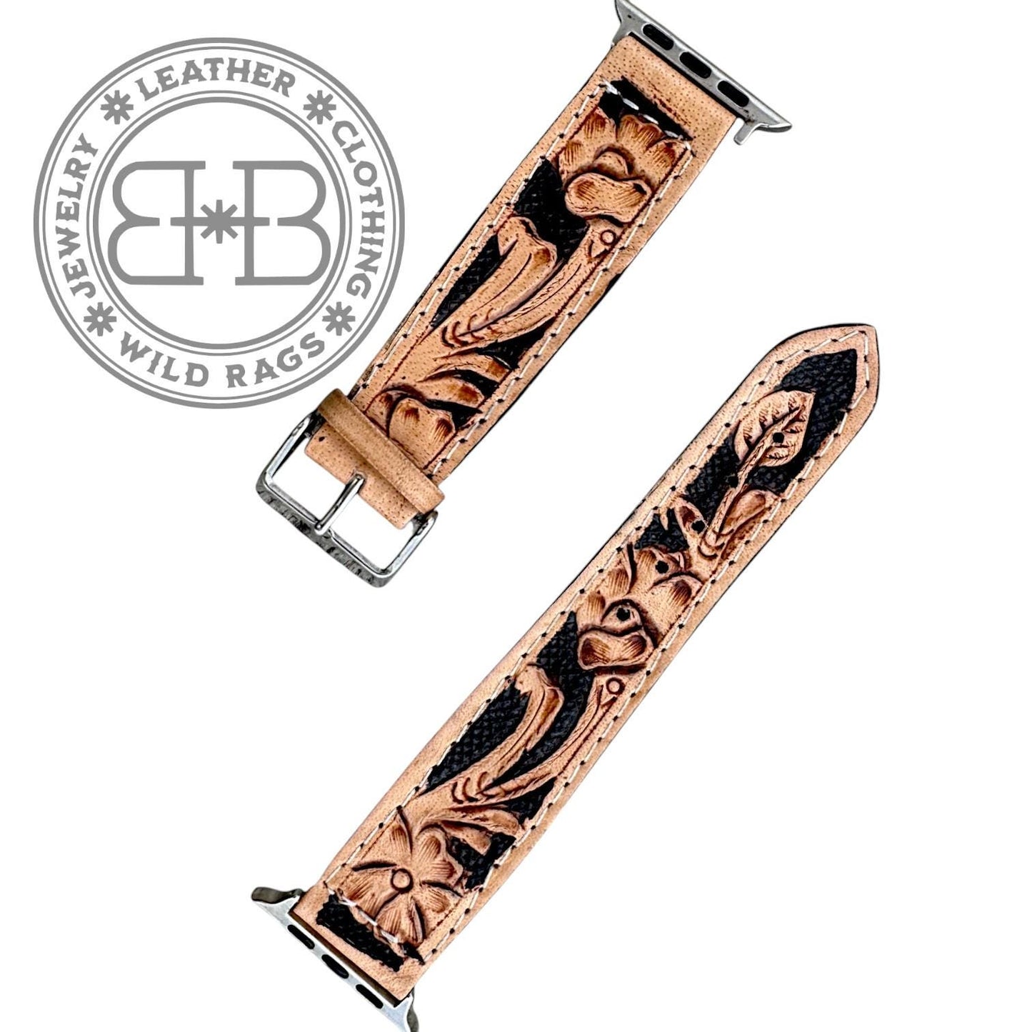 Western Tooled Leather Apple Watch Band by Double B Wild Rags Fits 42mm 44mm 45mm