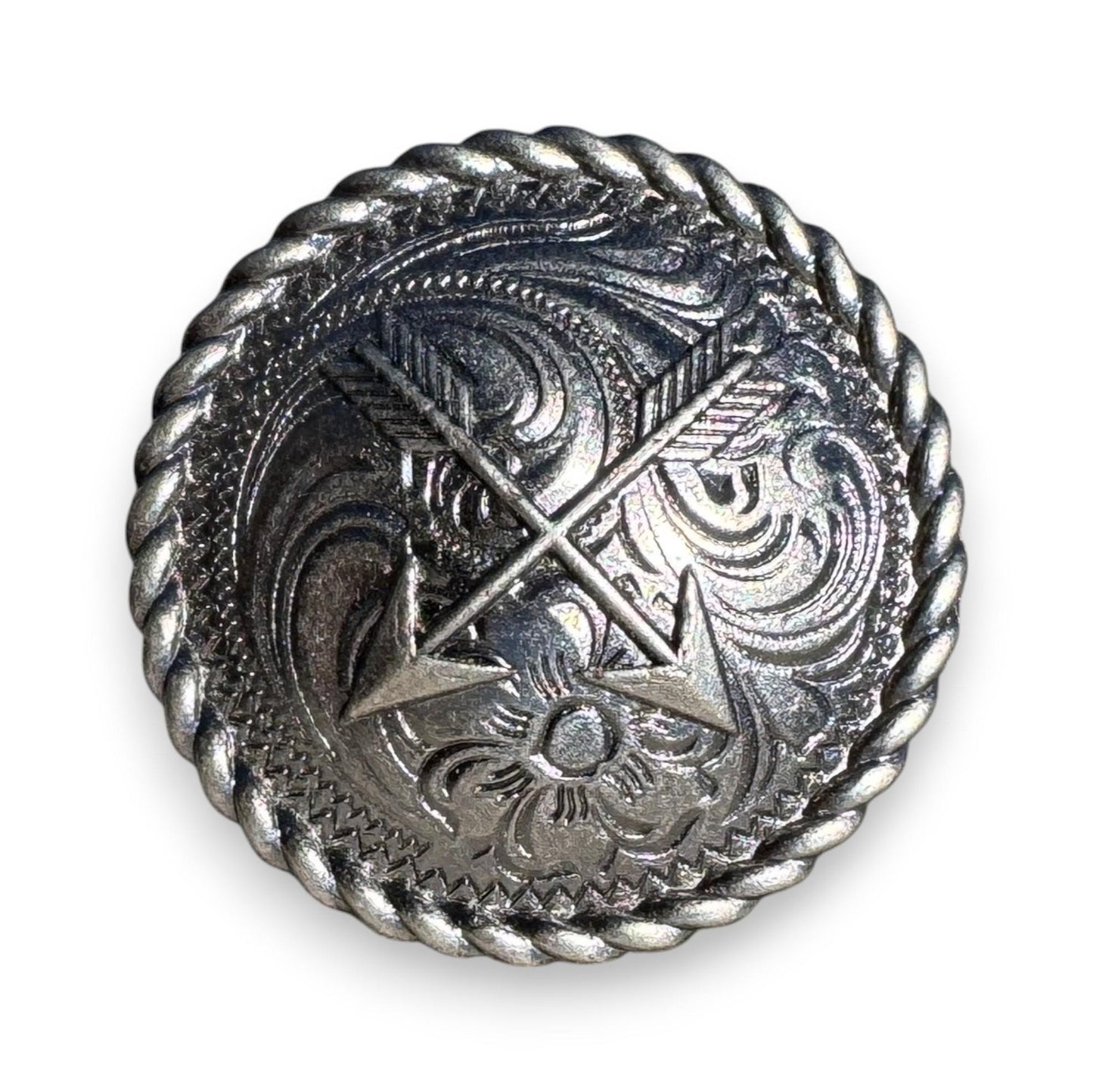 Wild Rag Scarf Slide Antique Silver Cactus, Arrows, or Floral details with rope edge Concho from Double B Wild Rags