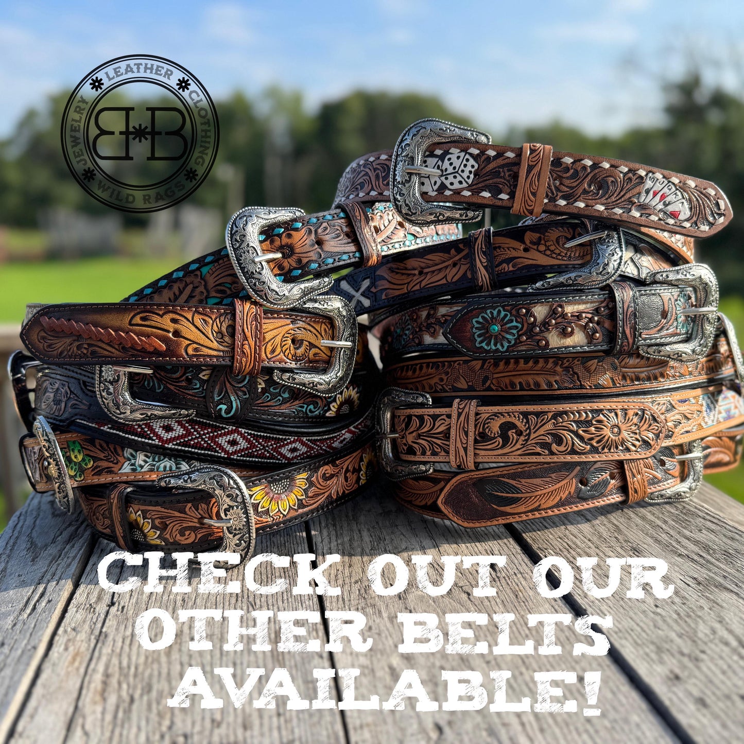 Genuine Leather Western Belt with tooled American Flag details by Double B Wild Rags