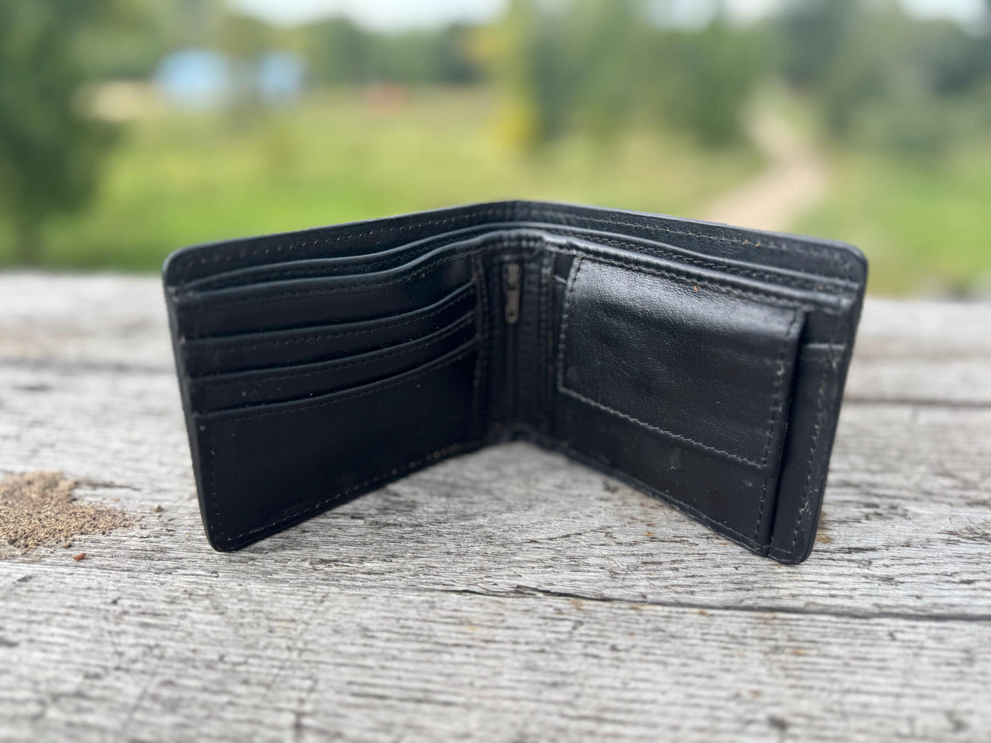 Men’s Western bi-fold wallet tooled floral and basketweave details by Double B Wild Rags