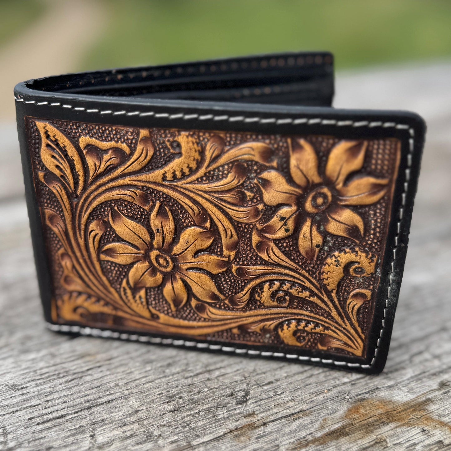 Men’s Western bi-fold wallet with floral designs by Double B Wild Rags