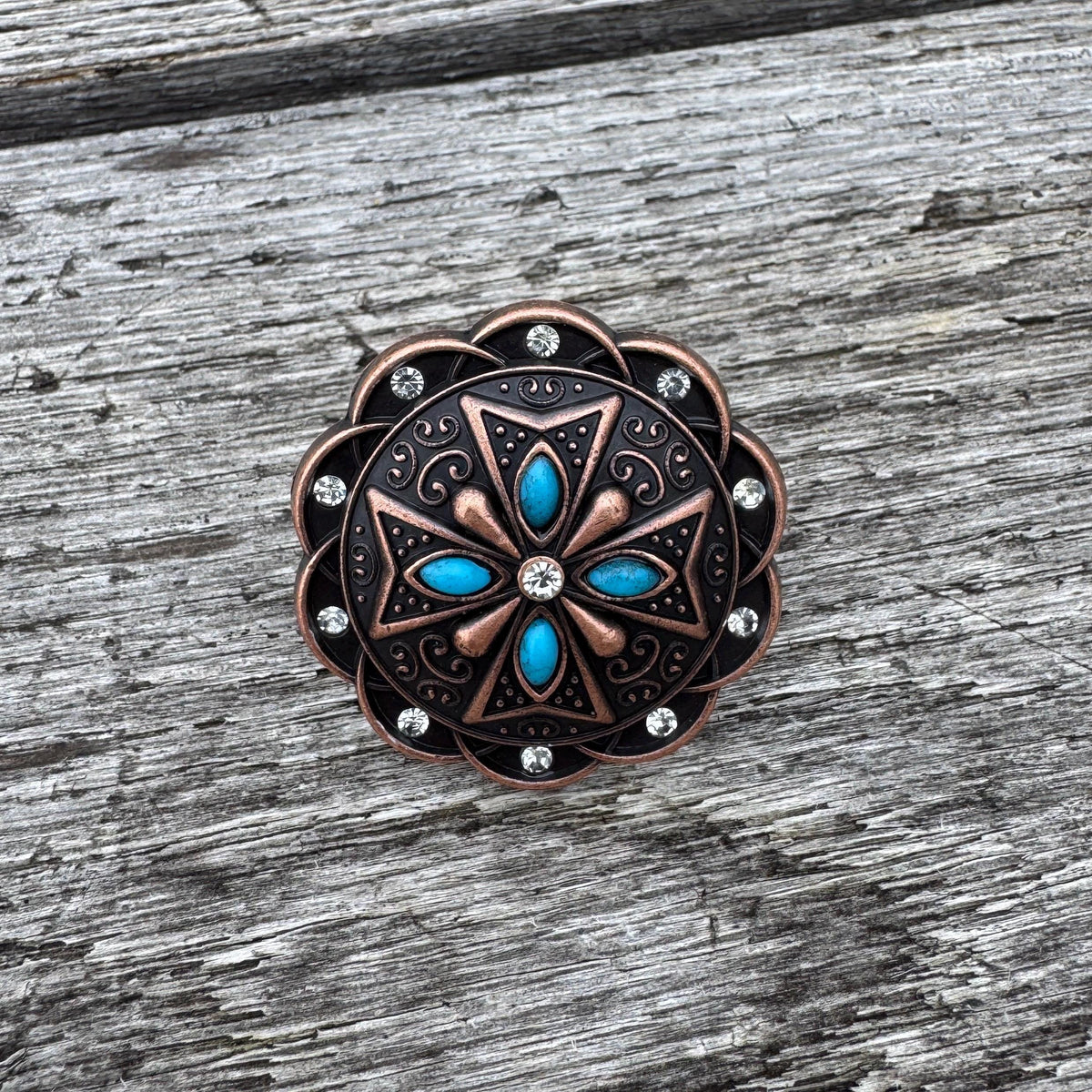 Wild Rag Concho Slide Keeper Cross w/ Turquoise Bead and Rhinestone Concho Scarf Slide from Double B Wild Rags