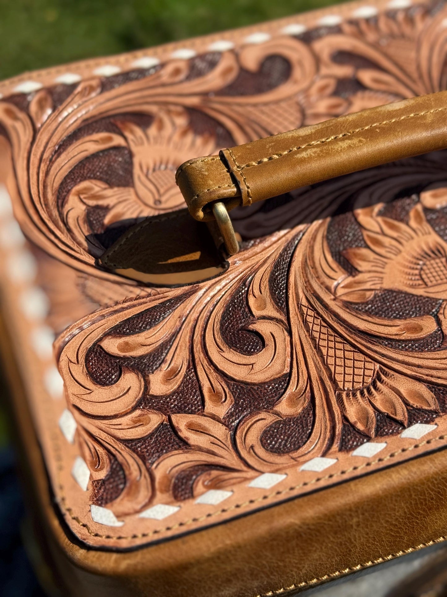 Genuine Western Cowhide and Tooled Leather Jewelry Case Box