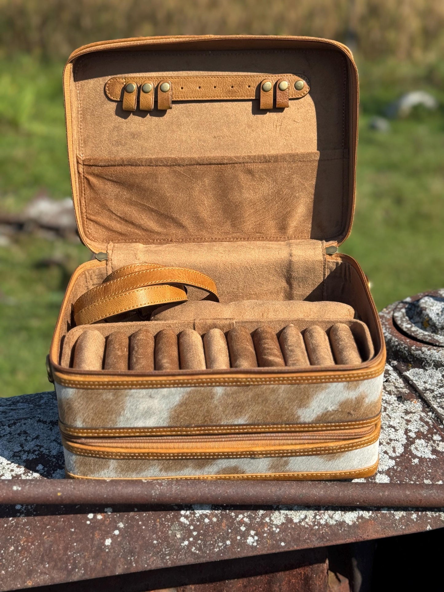 Genuine Western Cowhide and Tooled Leather Jewelry Case Box
