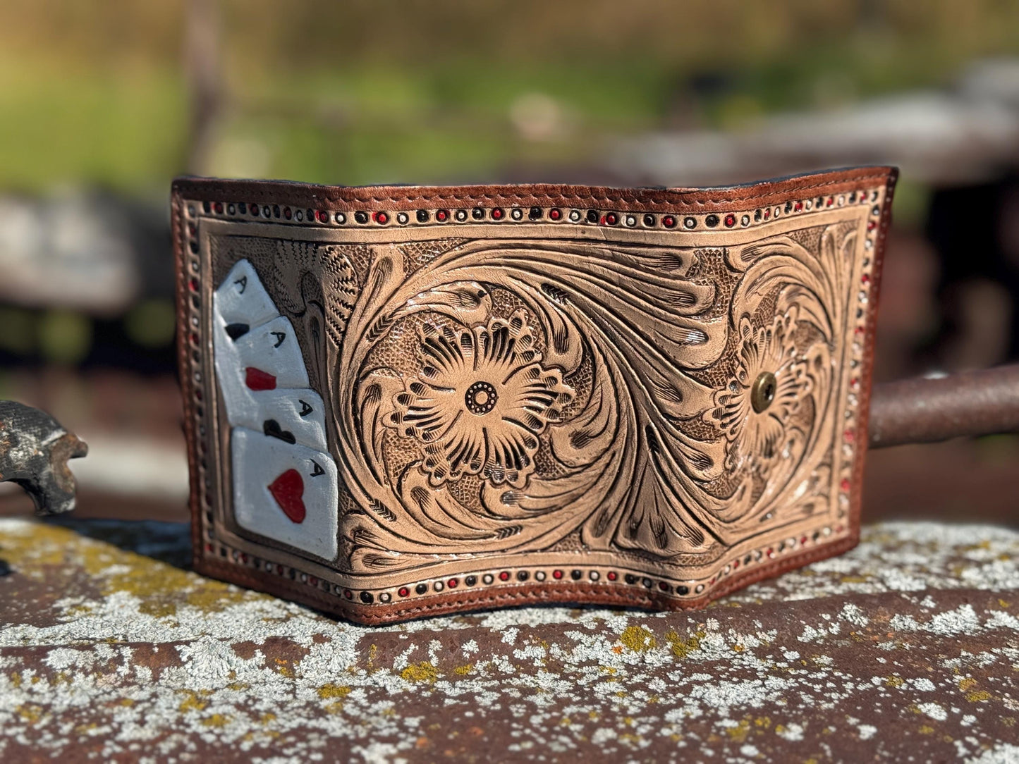 Aces Tri-Fold Wallet Genuine Western Cowhide Leather by Double B Wild Rags