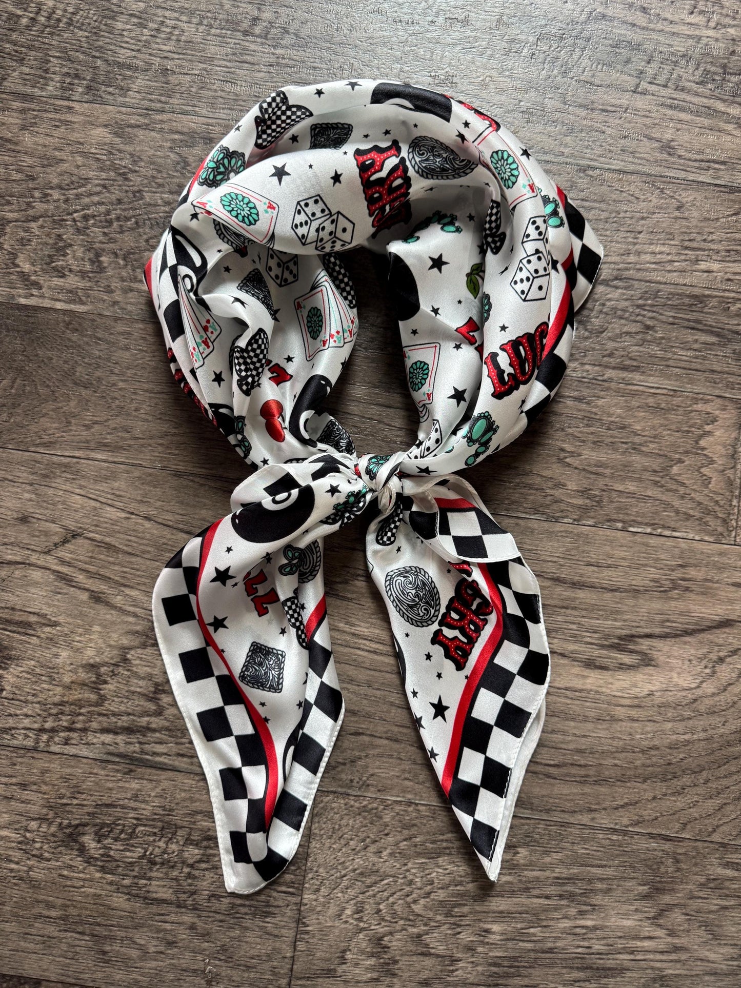 100% Silk Wild Rag Checkered Lucky 7's Casino by Double B Wild Rags