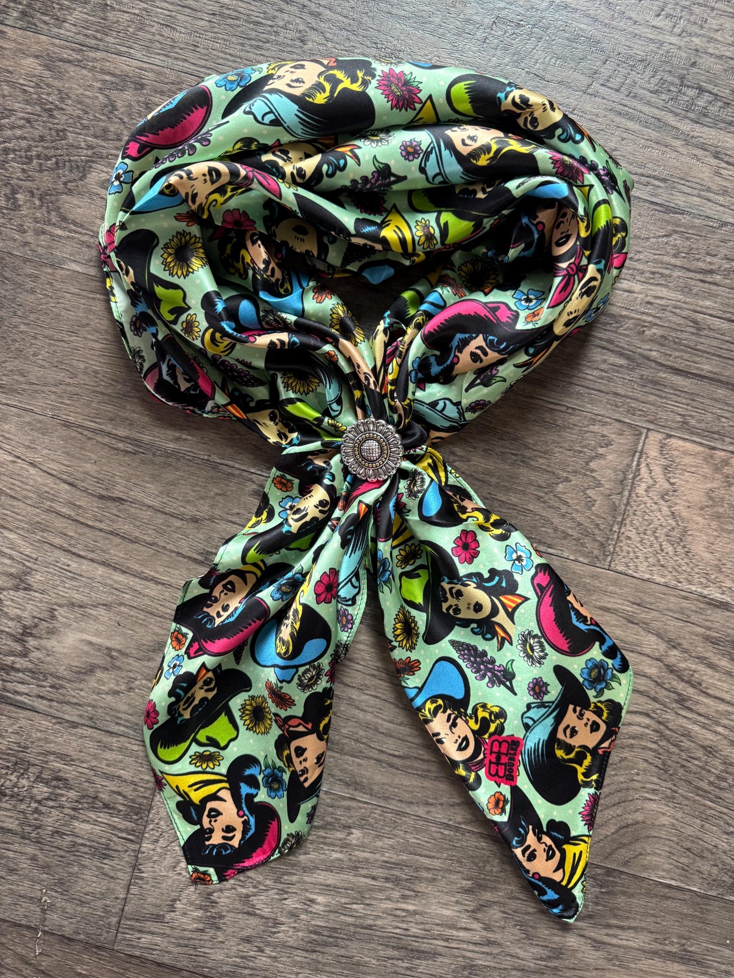 100% Silk Wild Rag Color Pop Comic Cartoon Cowgirls by Double B Wild Rags