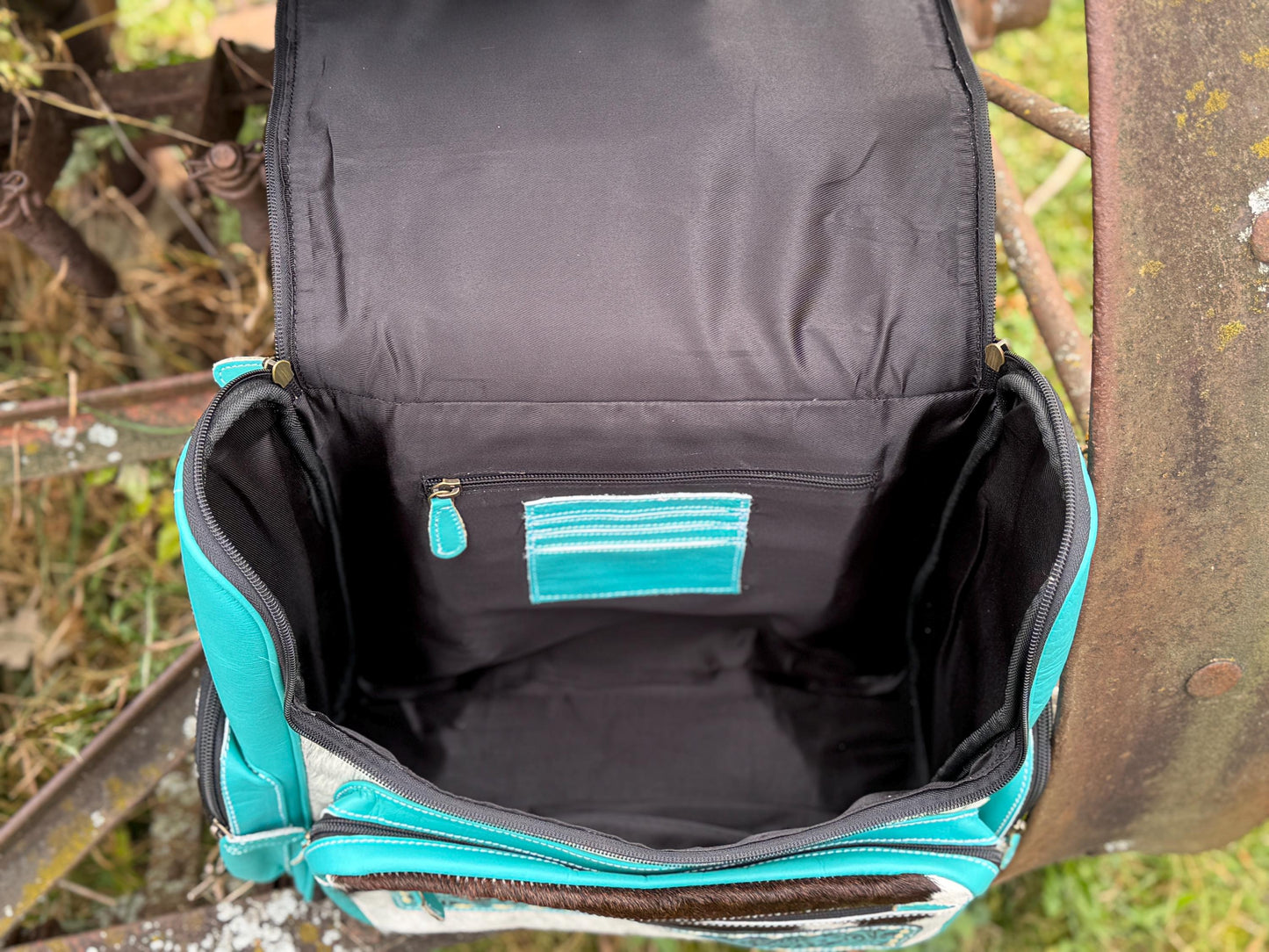 Pink or Turquoise Genuine Western Cowhide Leather Backpack Diaper Bag Personal Item carry-on luggage by Double B Wild Rags