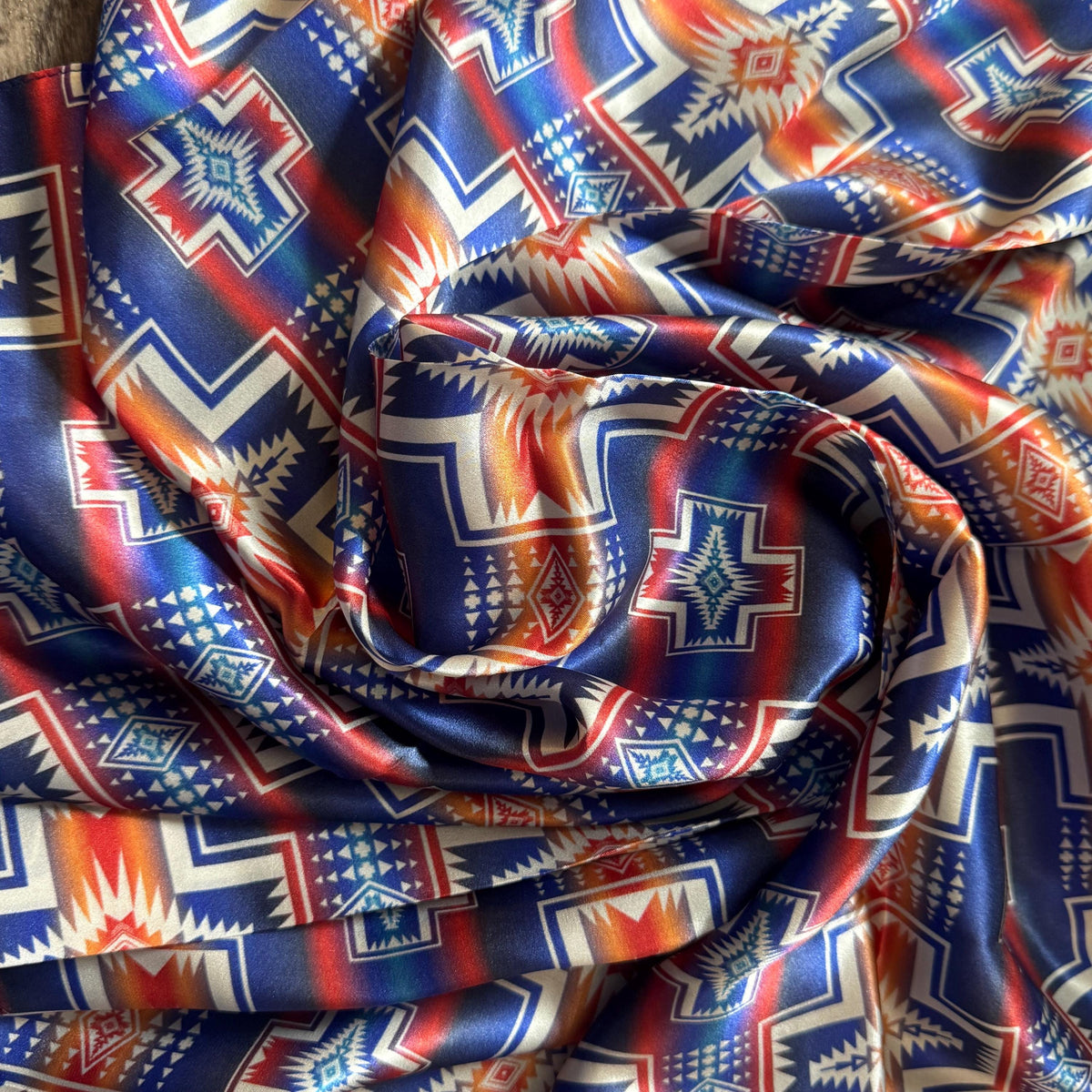 100% Silk Wild Rag Blue and Orange Navajo by Double B Wild Rags