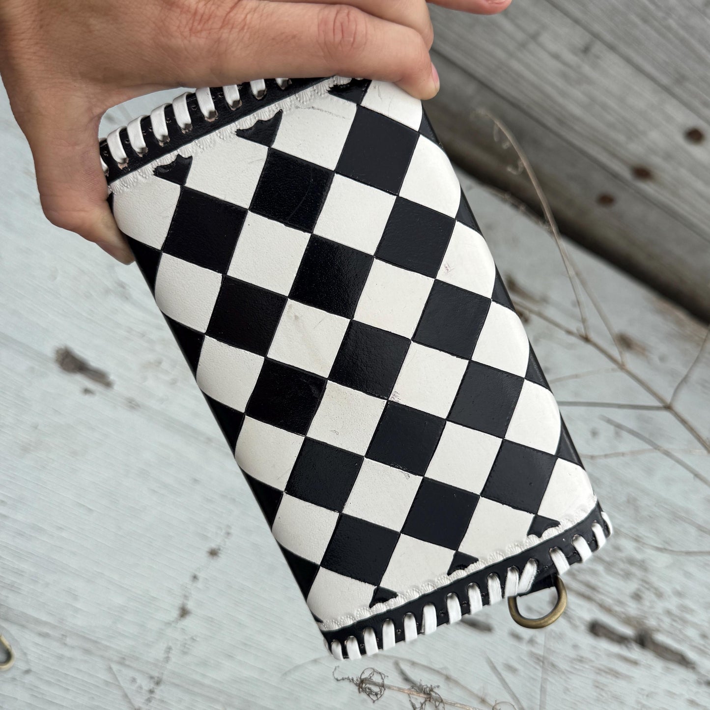 Black and White Checkered Handbag Tote or Wallet by Double B