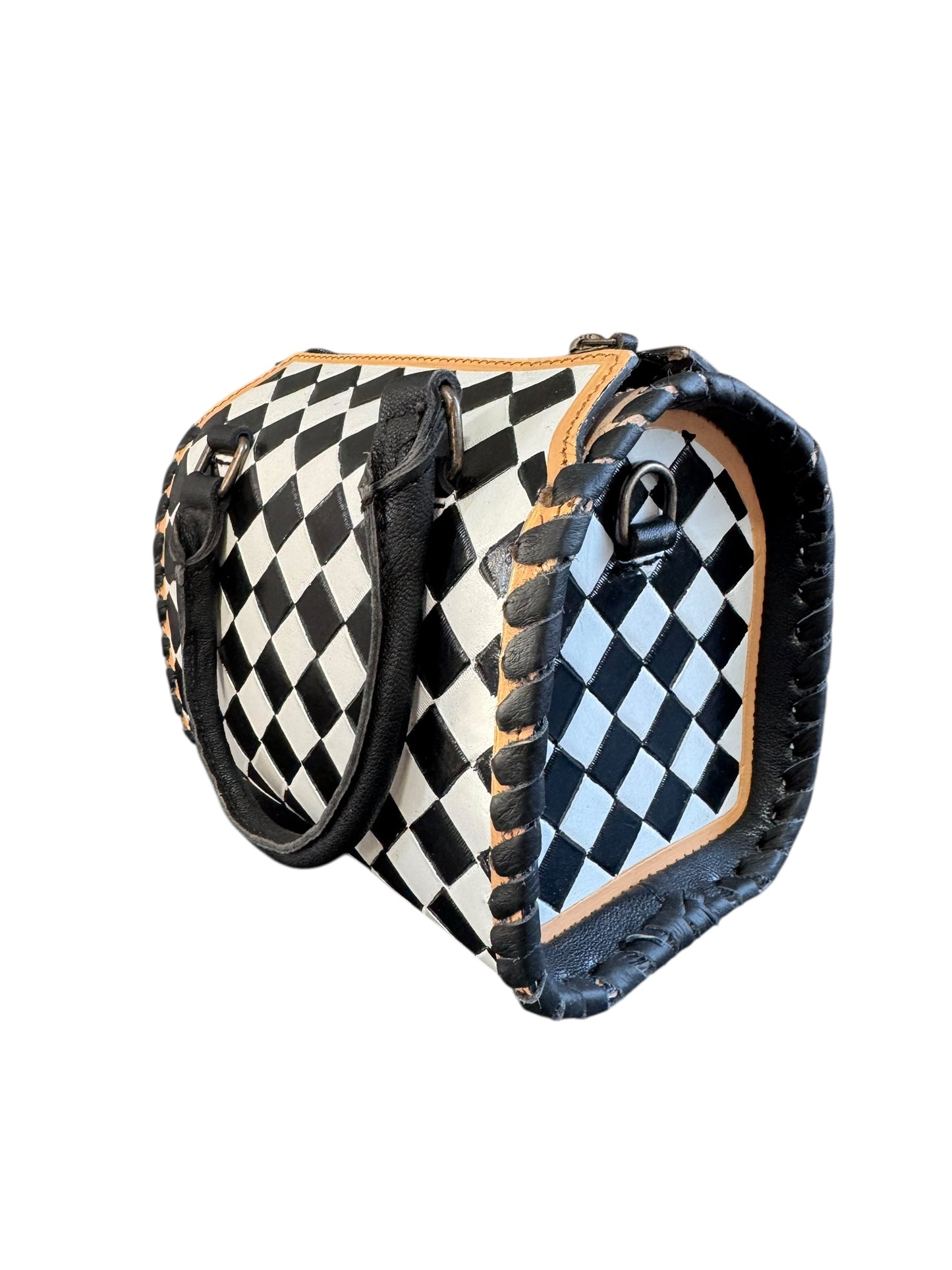 Black and White Speedy Checkered Genuine Western Cowhide Leather Purse