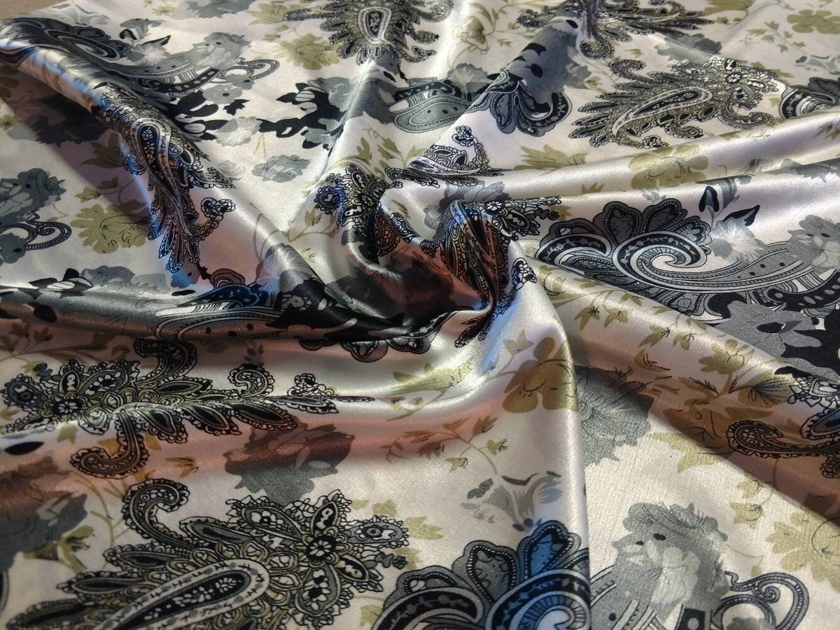 Wild Rag Floral Paisley Ivory, Gray, Black Floral Cowboy Western Neck Scarf Bandanna by Double b Wild Rags