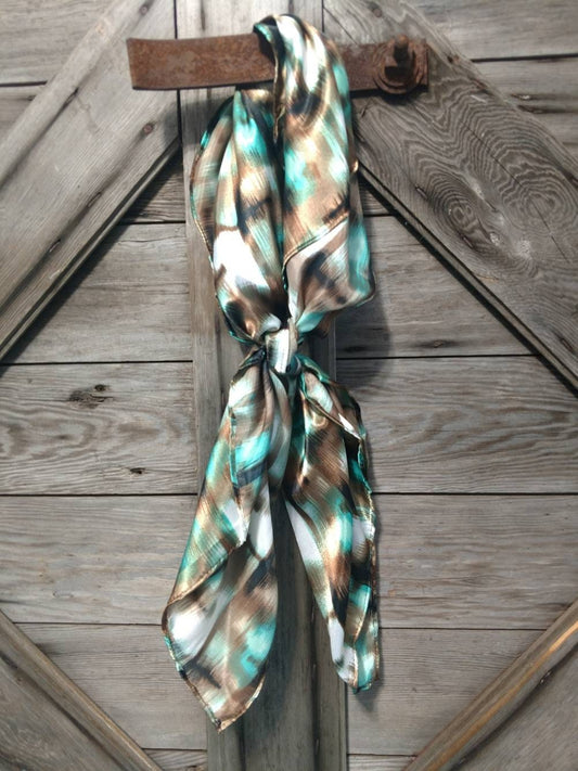 Wild Rag Ikat Brown and Turquoise New Cowboy Western Neck Scarf Bandanna Double B Wild Rags