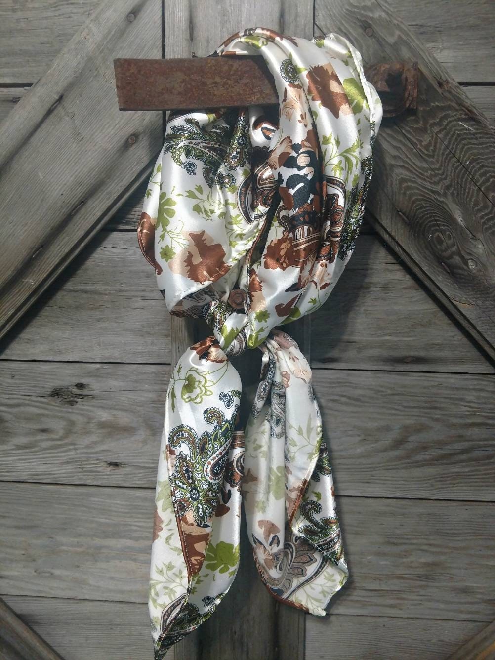 Wild Rag PAISLEY 111 Ivory Brown and Green Floral Cowboy Western Neck Scarf Bandanna by Double B Wild Rags