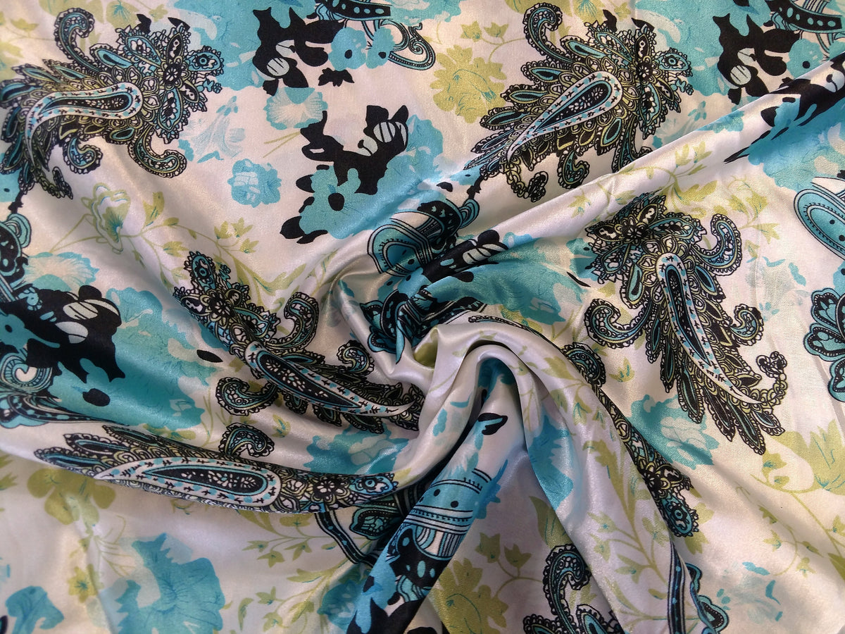 WILD RAG PAISLEY 110 Ivory and Turquoise floral Cowboy Wild Rag Western Neck Scarf Bandanna by Double B Wild Rags