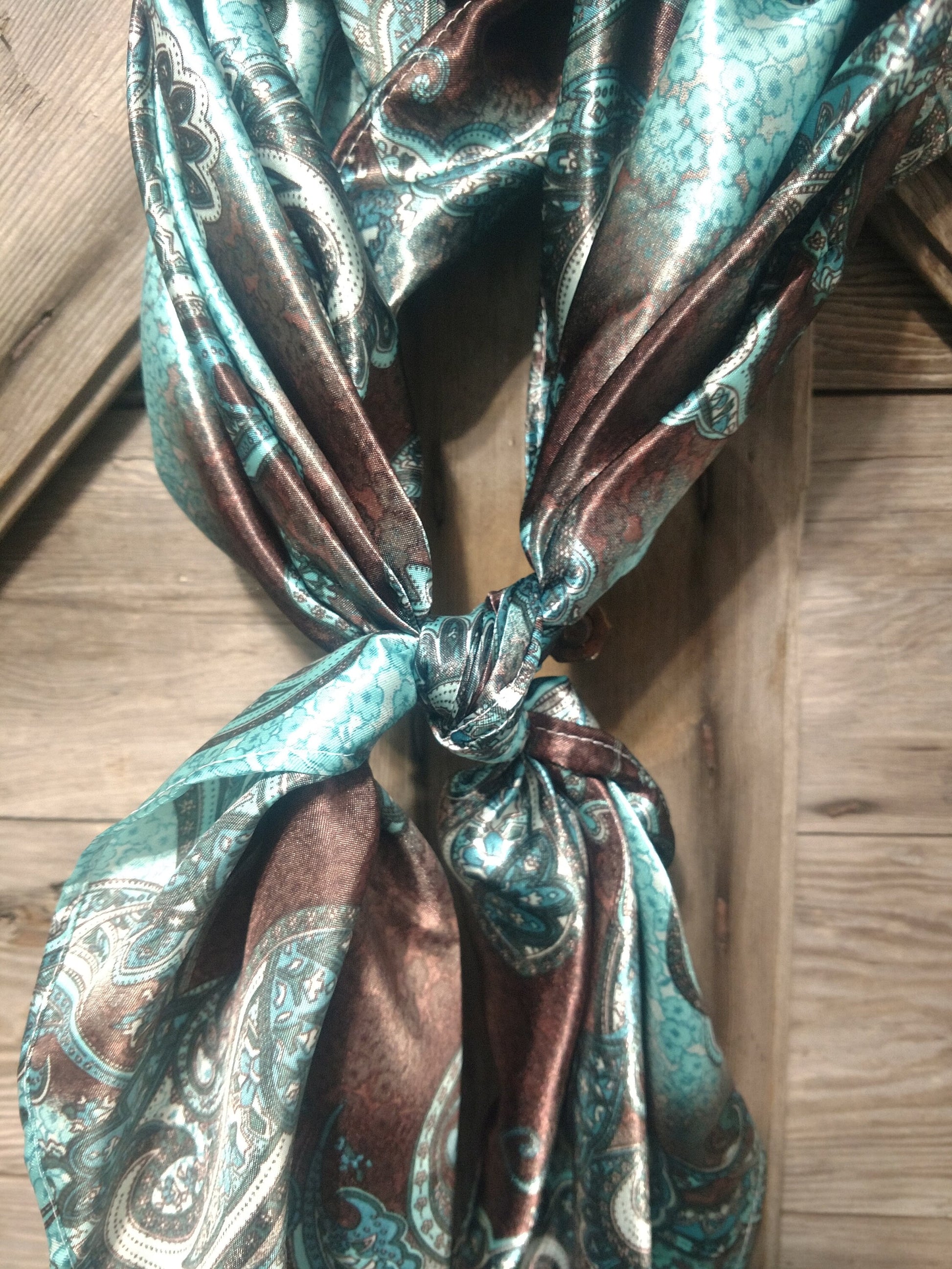 Wild Rag Turquoise and Brown Paisley Cowboy Western Neck Scarf Bandanna by Double B Wild Rags