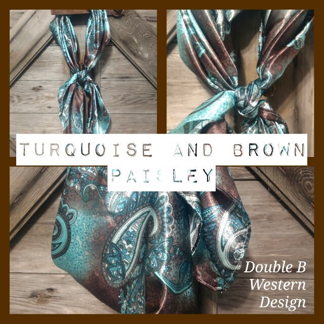 Wild Rag Turquoise and Brown Paisley Cowboy Western Neck Scarf Bandanna by Double B Wild Rags