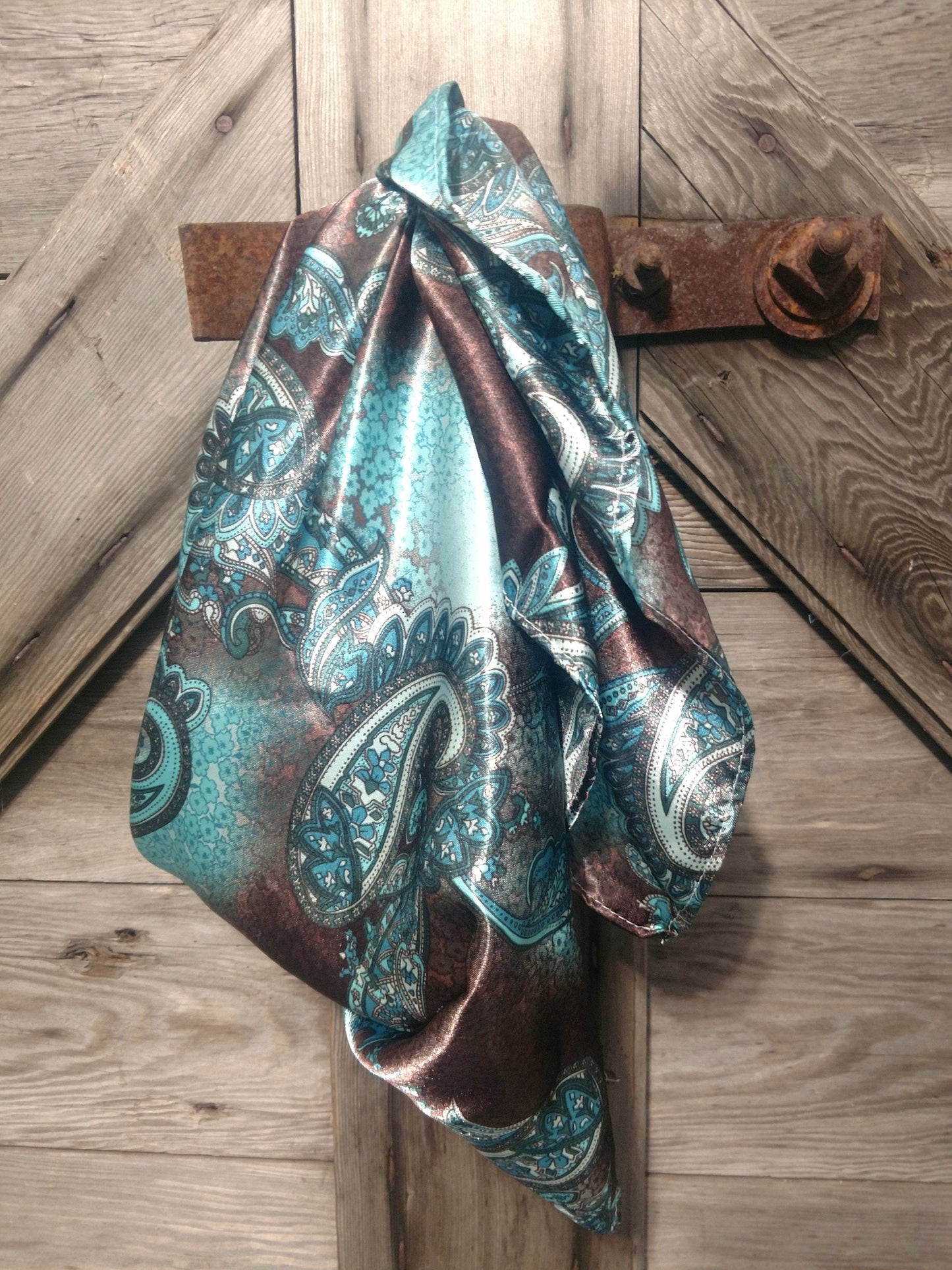 Wild Rag Turquoise and Brown Paisley Cowboy Western Neck Scarf Bandanna by Double B Wild Rags