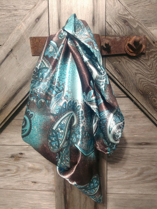 Wild Rag Turquoise and Brown Paisley Cowboy Western Neck Scarf Bandanna by Double B Wild Rags