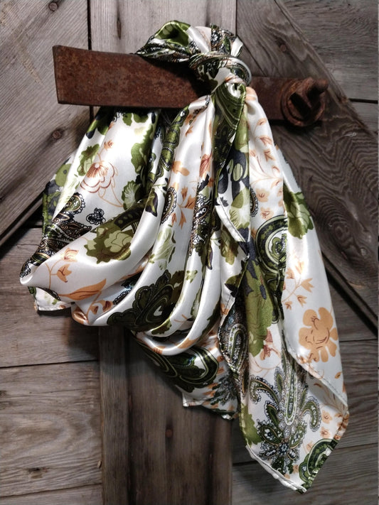 Wild Rag Green Ivory Floral Paisley Western Cowboy Neck Scarf Bandanna by Double B Wild Rags