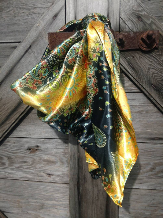 Wild Rag PAISLEY 114 Yellow Ethnic Stripe Cowboy Western Neck Scarf Bandanna by Double B Wild Rags