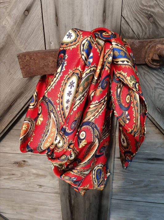 Wild Rag Red Tan Navy Blue Cowboy Western Neck Scarf Bandanna by Double B Wild Rags