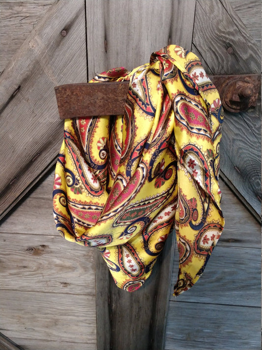Wild Rag Mustard Yellow Navy Blue Red Paisley Cowboy Western Neck Scarf Bandanna Double B Wild Rags