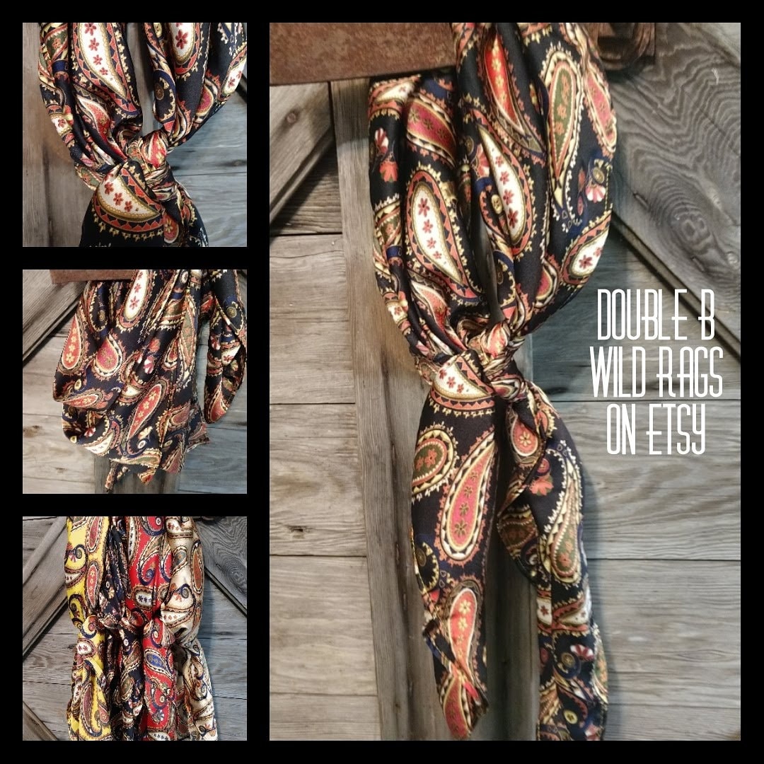 Wild Rag Black Red Navy Blue Paisley Cowboy Western Neck Scarf Bandanna by Double B Wild Rags