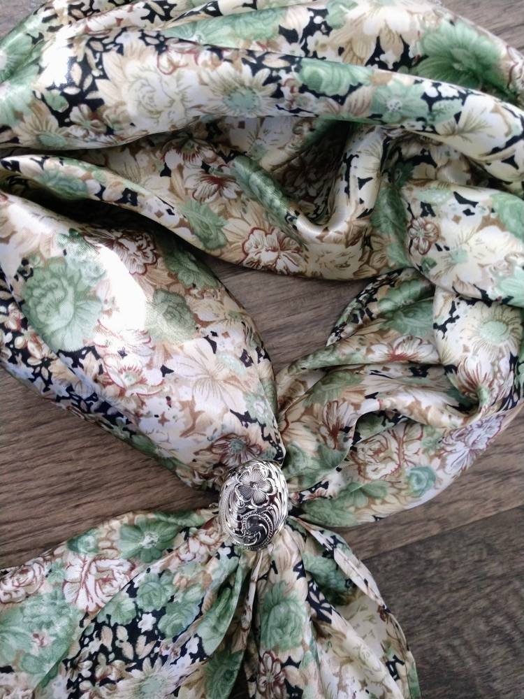 Wild Rag Sage Green Vintage Floral Print Cowboy Western Neck Scarf Neckerchief Bandanna by Double B Wild Rags