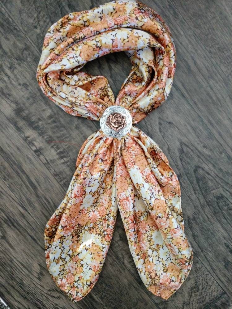 Wild Rag Copper Orange Vintage Floral Print Cowboy Western Neck Scarf Neckerchief Bandanna by Double B Wild Rags