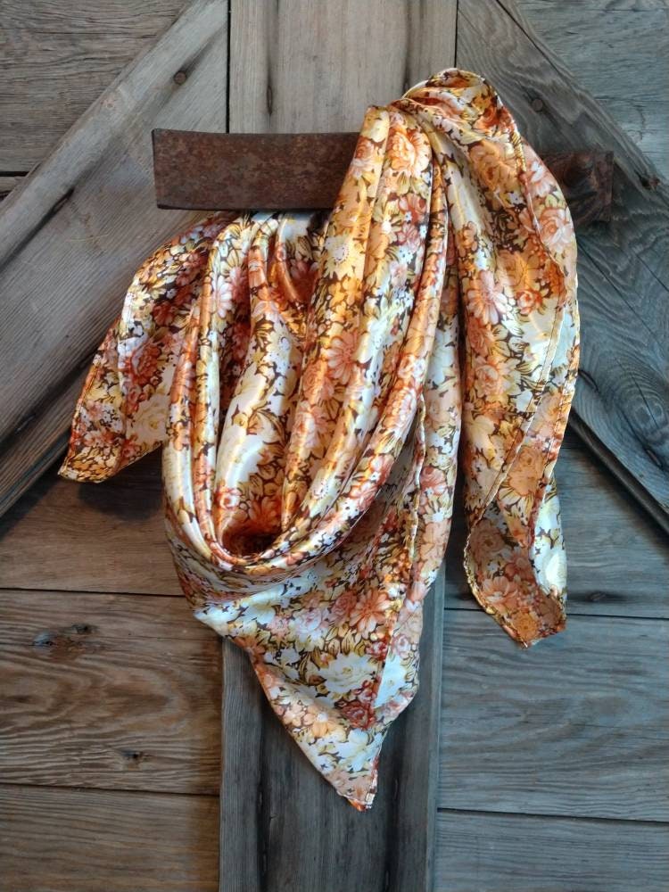 Wild Rag Copper Orange Vintage Floral Print Cowboy Western Neck Scarf Neckerchief Bandanna by Double B Wild Rags