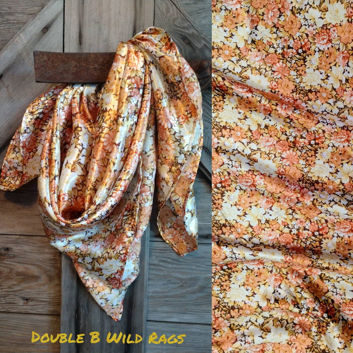 Wild Rag Copper Orange Vintage Floral Print Cowboy Western Neck Scarf Neckerchief Bandanna by Double B Wild Rags