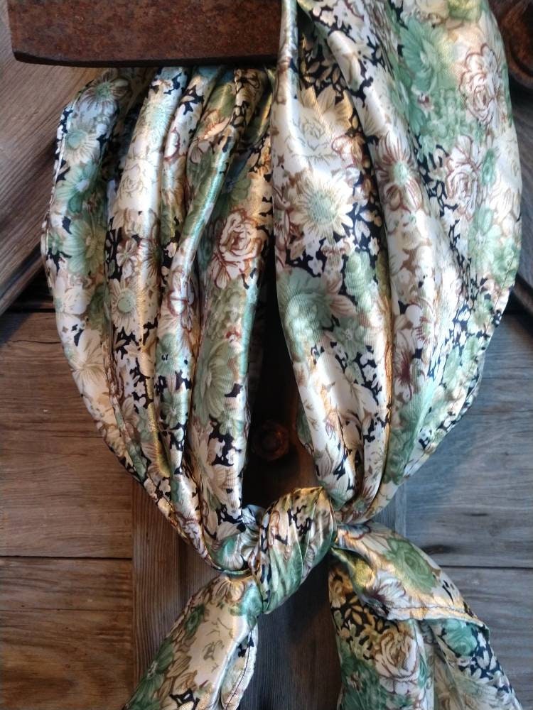 Wild Rag Sage Green Vintage Floral Print Cowboy Western Neck Scarf Neckerchief Bandanna by Double B Wild Rags