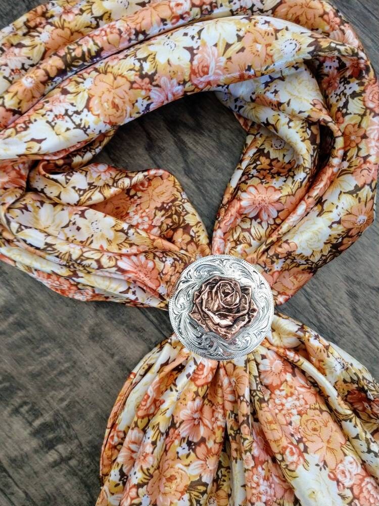 Wild Rag Copper Orange Vintage Floral Print Cowboy Western Neck Scarf Neckerchief Bandanna by Double B Wild Rags