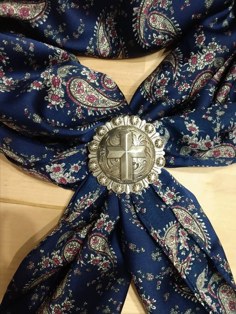 Wild Rag Retro Paisley Navy Blue Cowboy Western Neck Scarf Bandanna by Double B Wild Rags